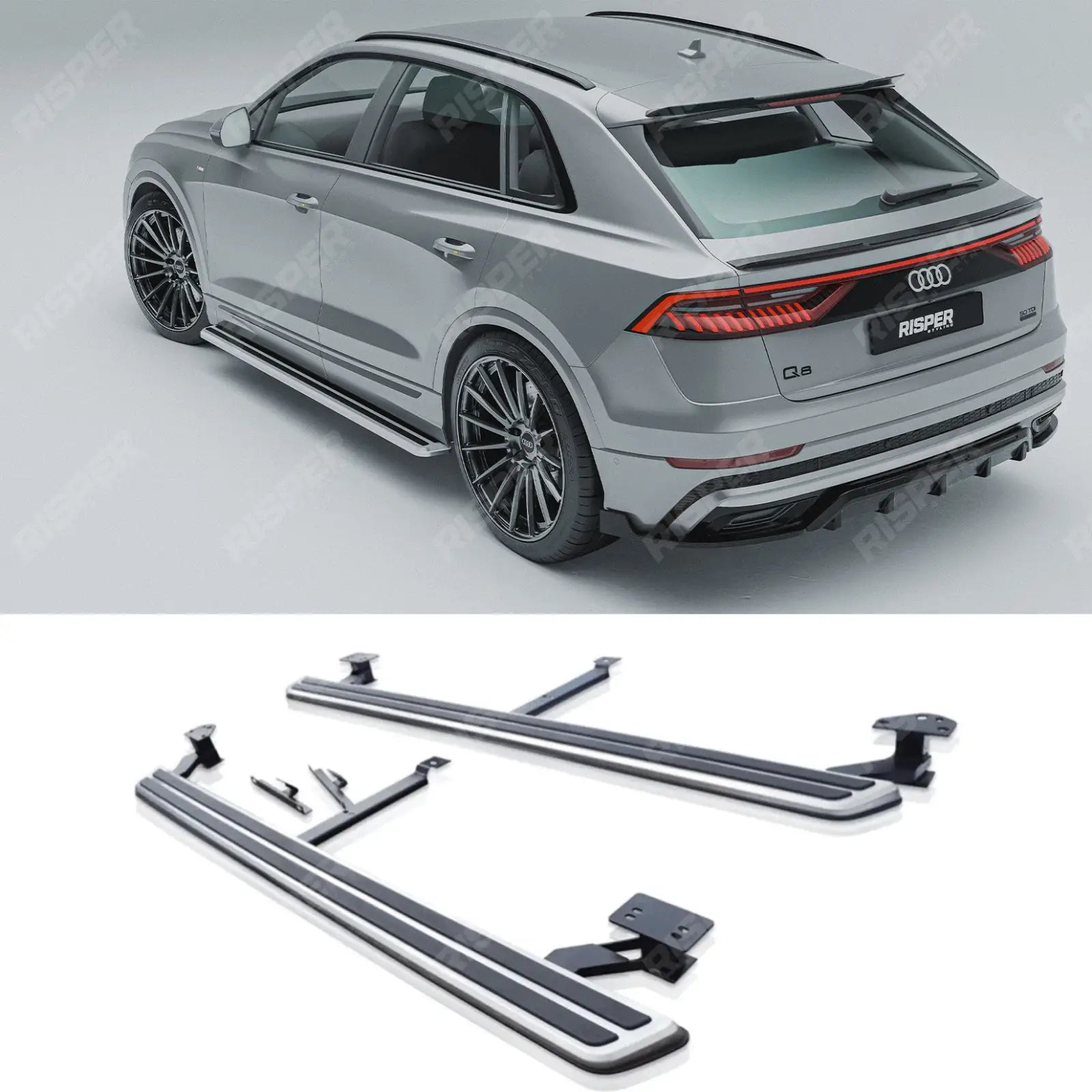 STX Style 2 Running Boards Side Steps Pair Silver For Audi Q8 2019 On