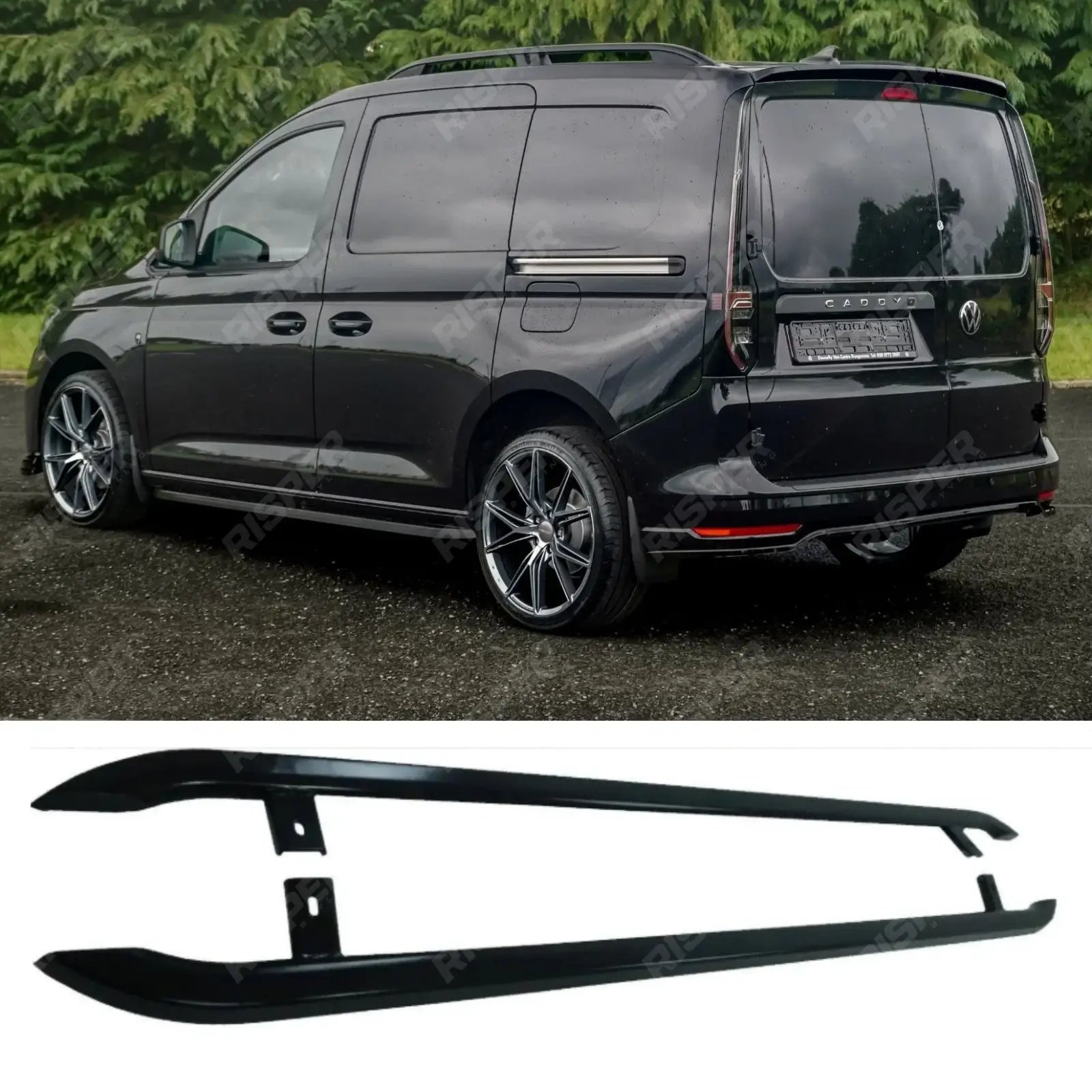 SWB Trapezoid Side Bars in Gloss Black For VW Caddy 2021 On