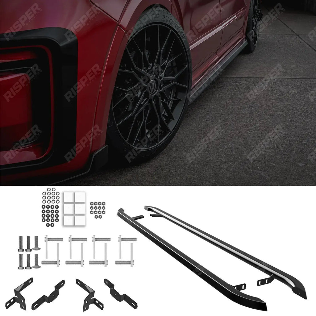 Trapezoid Side Bars In Gloss Black For Volkswagen Transporter LWB T7 2025 on