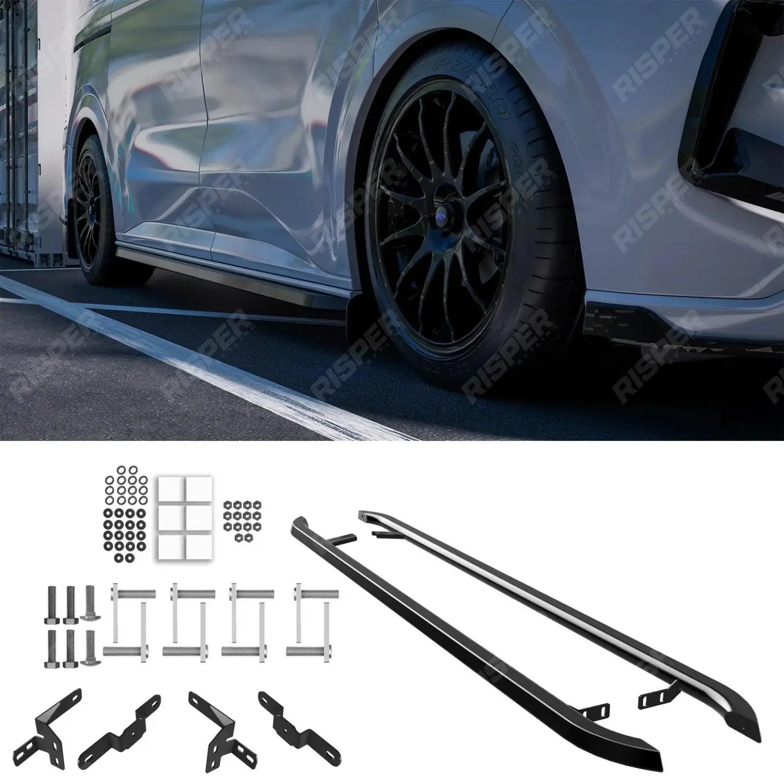 Trapezoid Side Bars SWB In Gloss Black For Ford Transit Custom MK2 2024 On