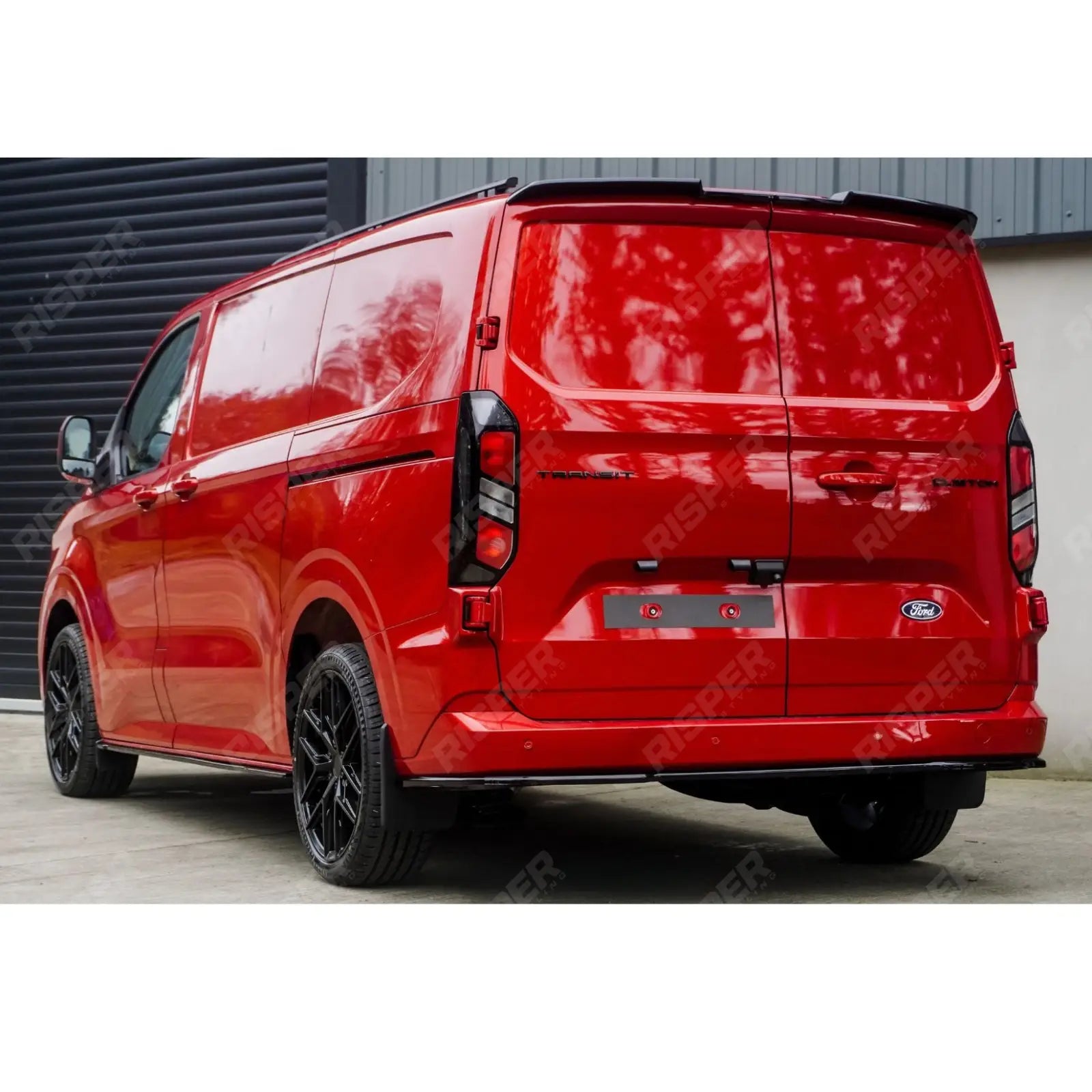 V2 Rear Spoiler In Gloss Black For Ford Transit Custom MK2 2024 On Barn Door