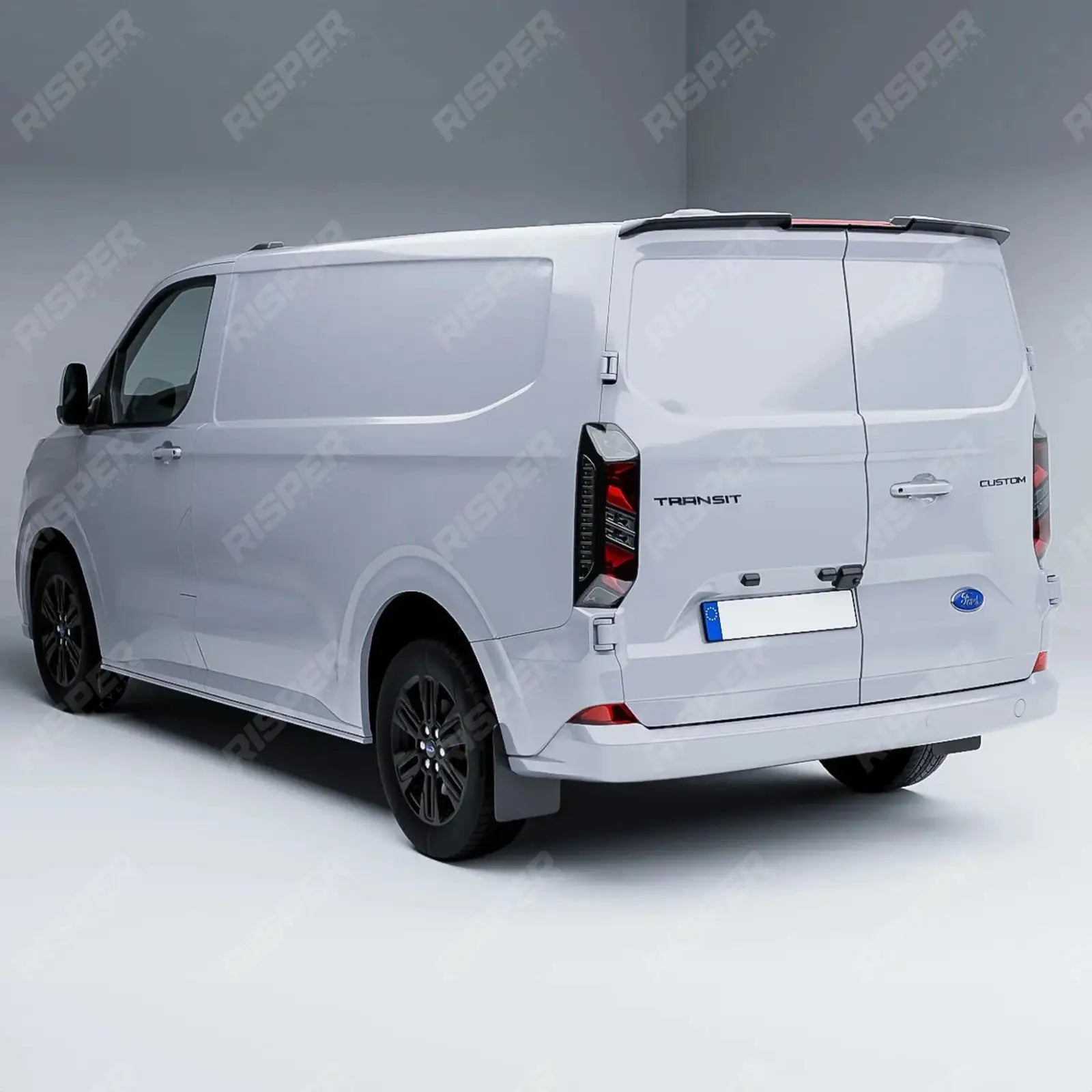 V2 Rear Spoiler In Gloss Black For Ford Transit Custom MK2 2024 On Barn Door