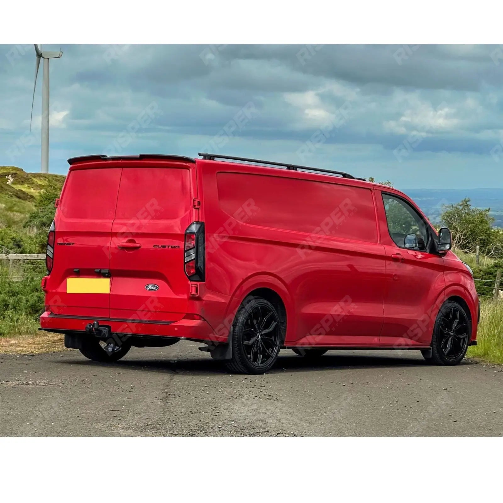 V2 Rear Spoiler In Gloss Black For Ford Transit Custom MK2 2024 On Barn Door