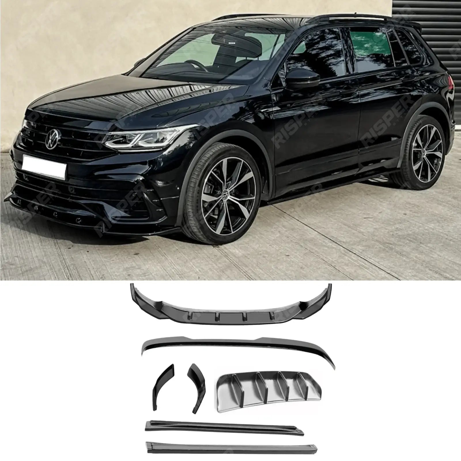 Aero Body Kit Gloss Black For Volkswagen Tiguan MK2 R / R-LINE 2020-2024