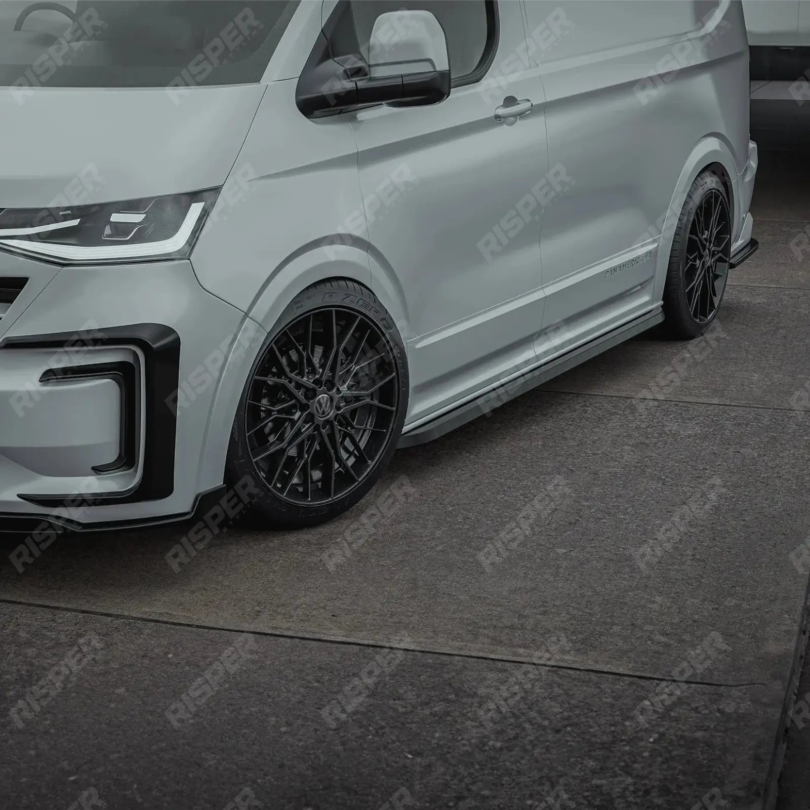 Volkswagen Transporter SWB T7 2025 on Trapezoid Side Bars In Gloss Black