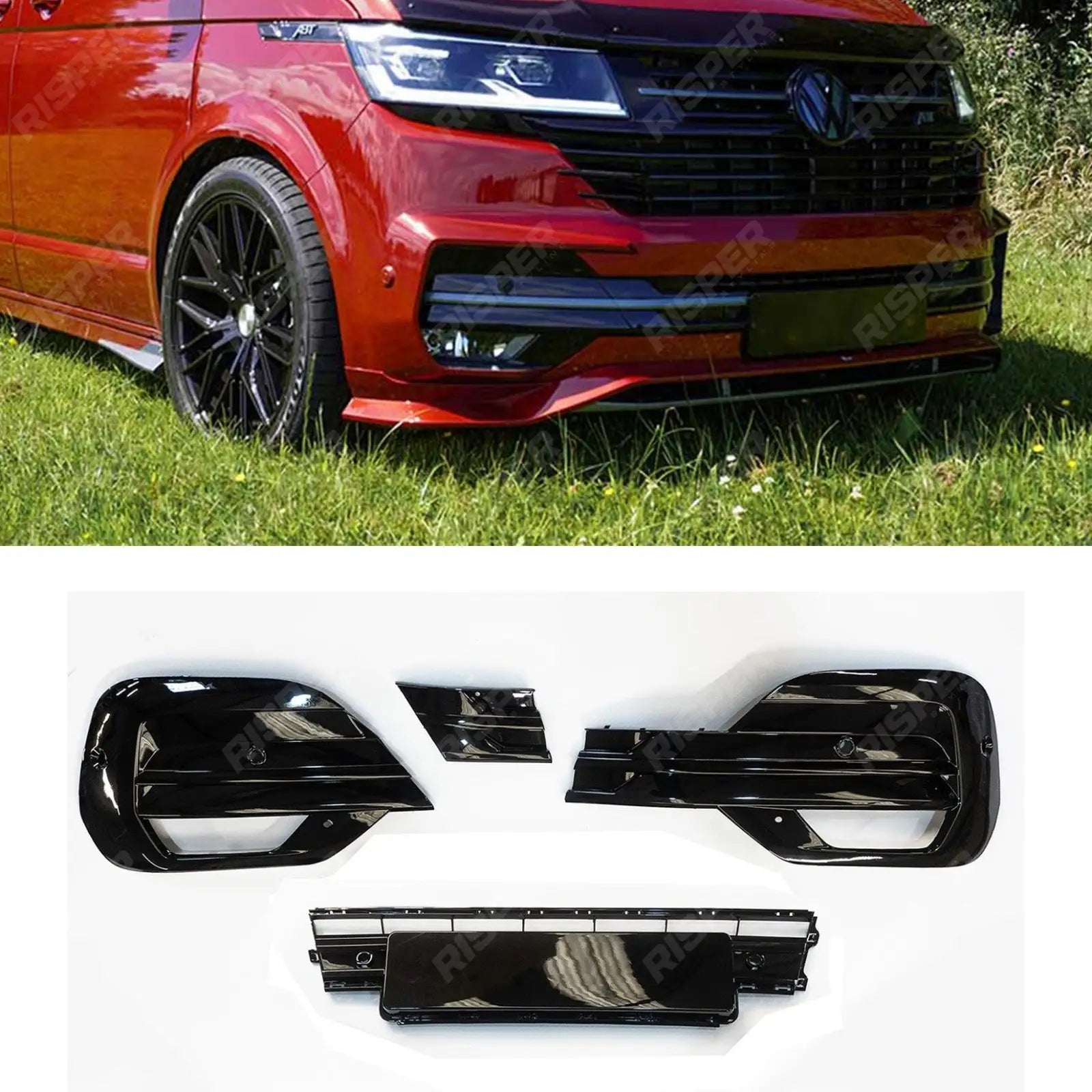 VW Transporter T6.1 2019 - 2024 Replacement Lower Front Grill Kit In Gloss Black