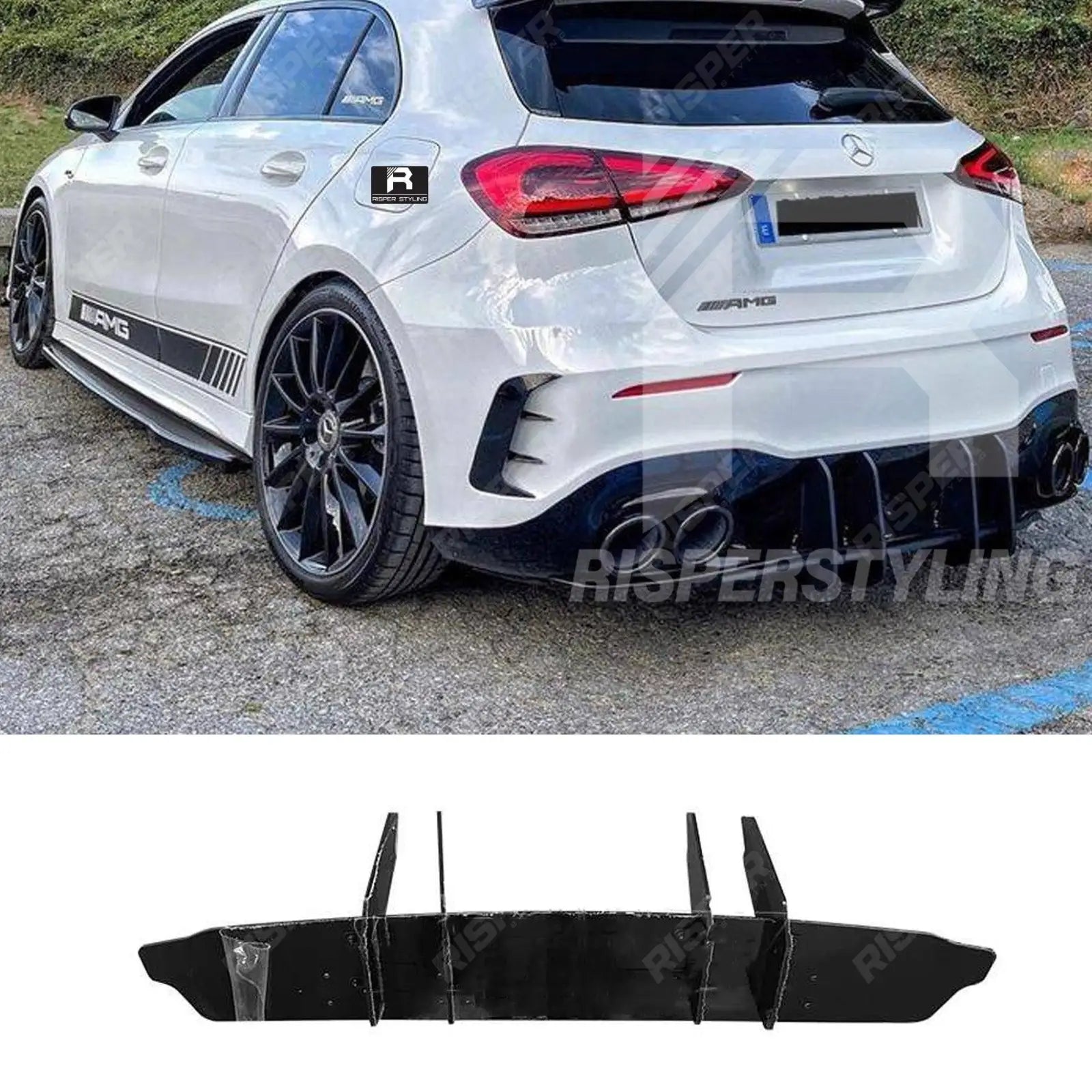 Rear Blade Style Diffuser Gloss Black For Mercedes A Class Amg 2019+ - W177