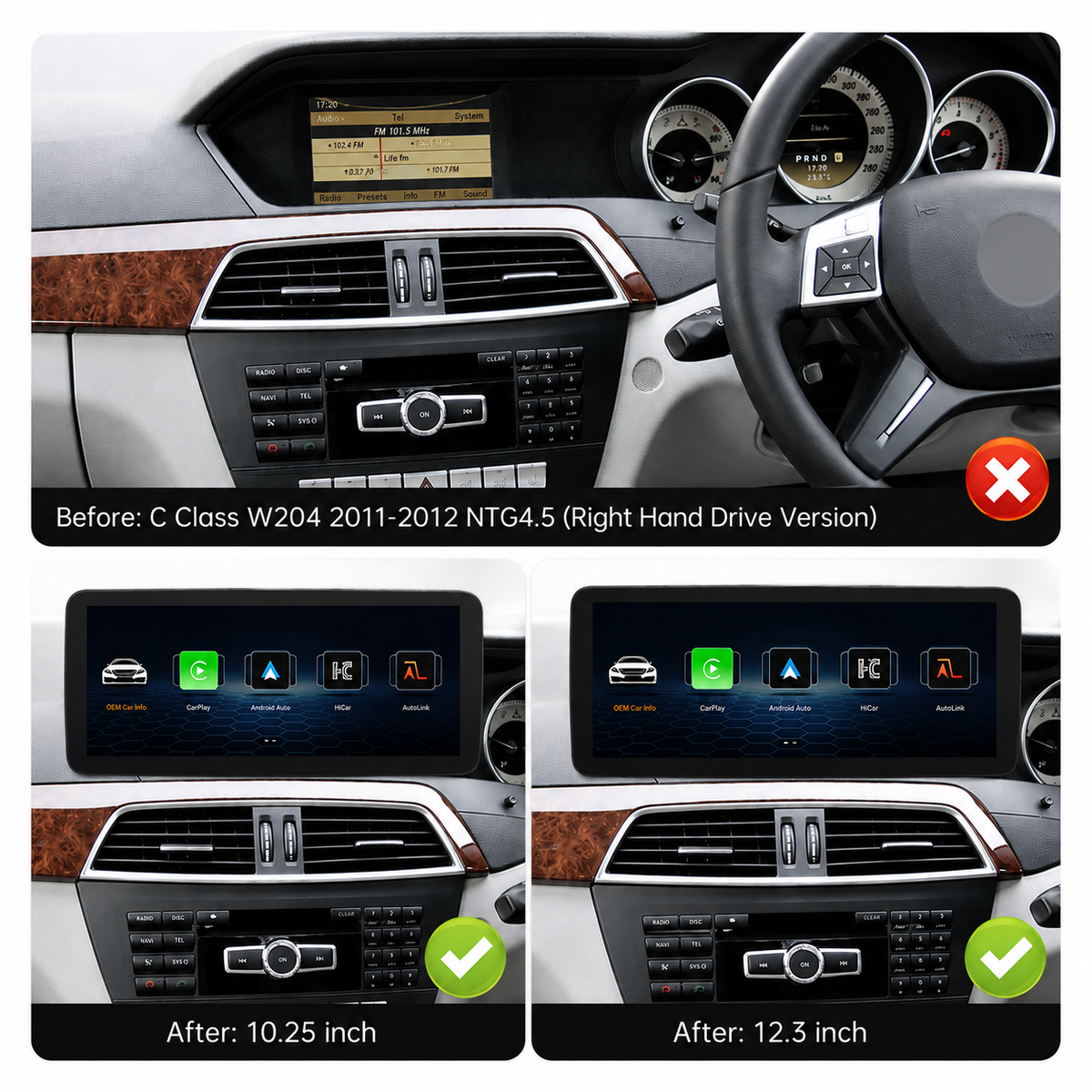 Mercedes-Benz C Class W204/S204 (2011-2014) Apple CarPlay Android Auto 10.25" Touch Screen RHD